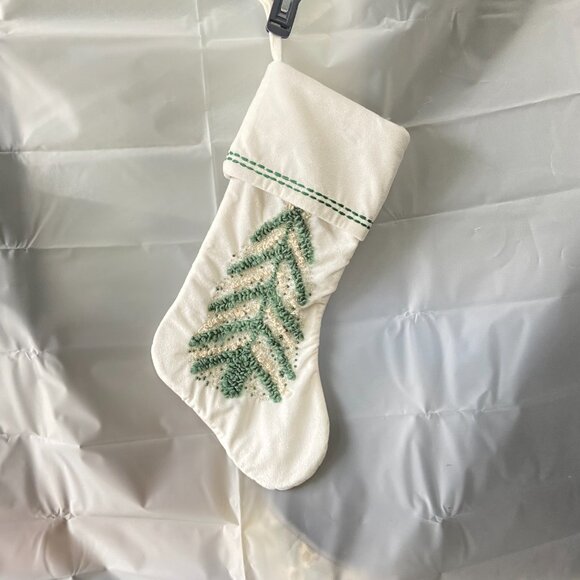 White Christmas Stocking Embroidered Tree with Shiny Beads Ornaments - Picture 7 of 11